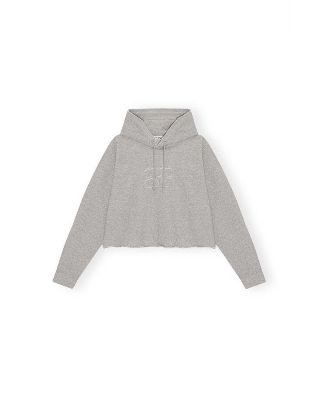Ganni White Logo Embroidered Drawstring Cropped Hoodie