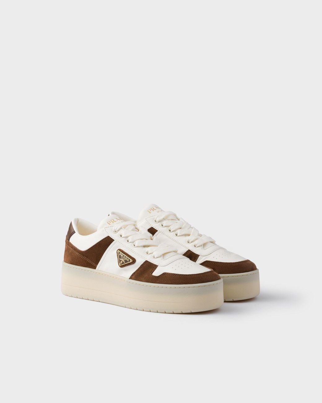 Prada Brown Downtown Bold Nappa Leather And Suede Sneakers
