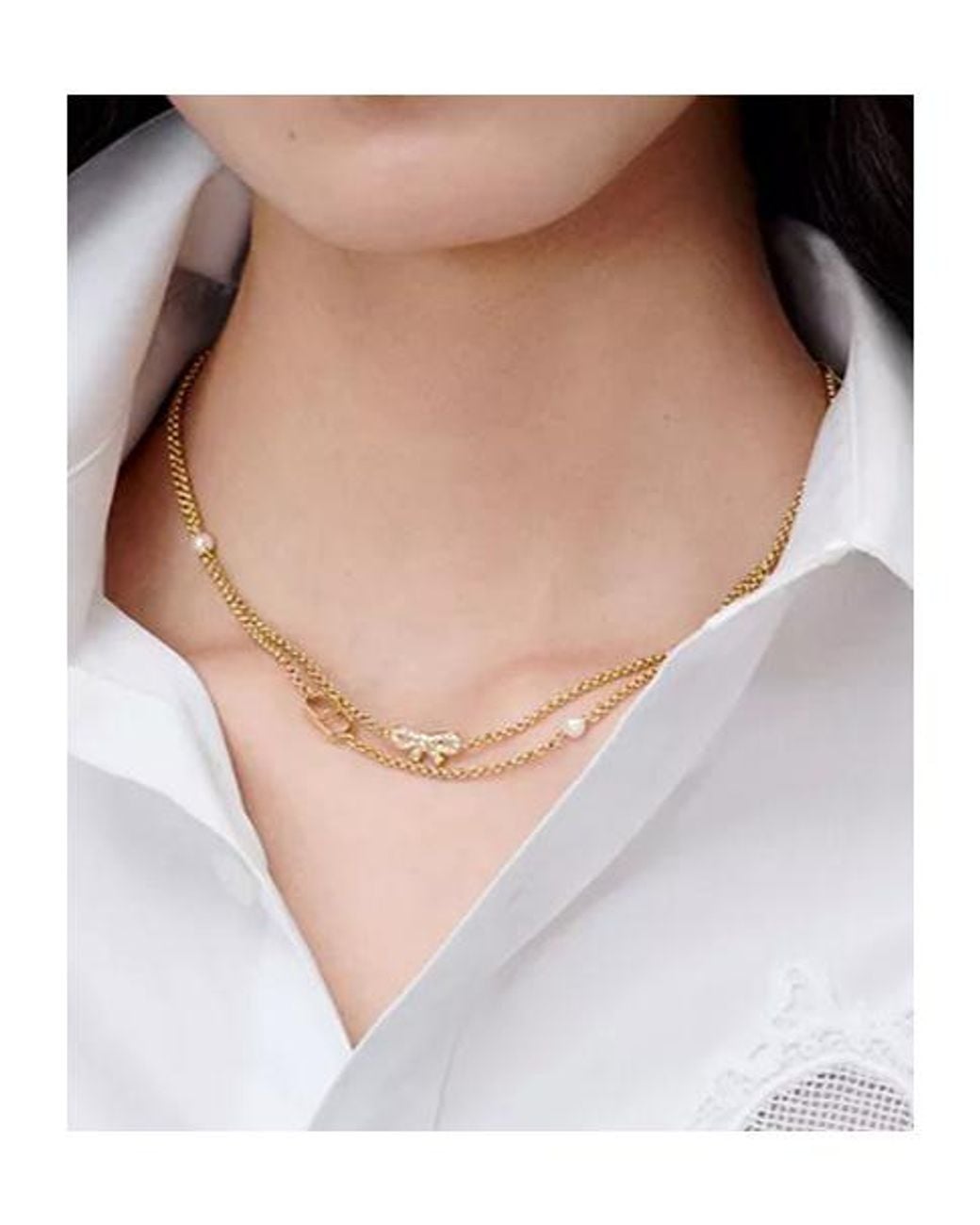 Dior Metallic Cd Mini Bow Necklace