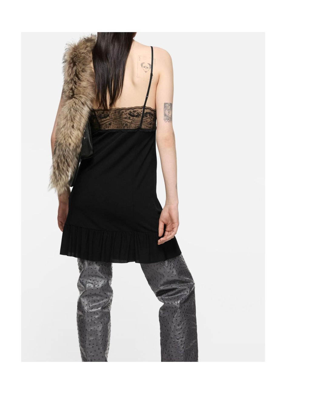 Acne Black Lace-Trim Mini Dress