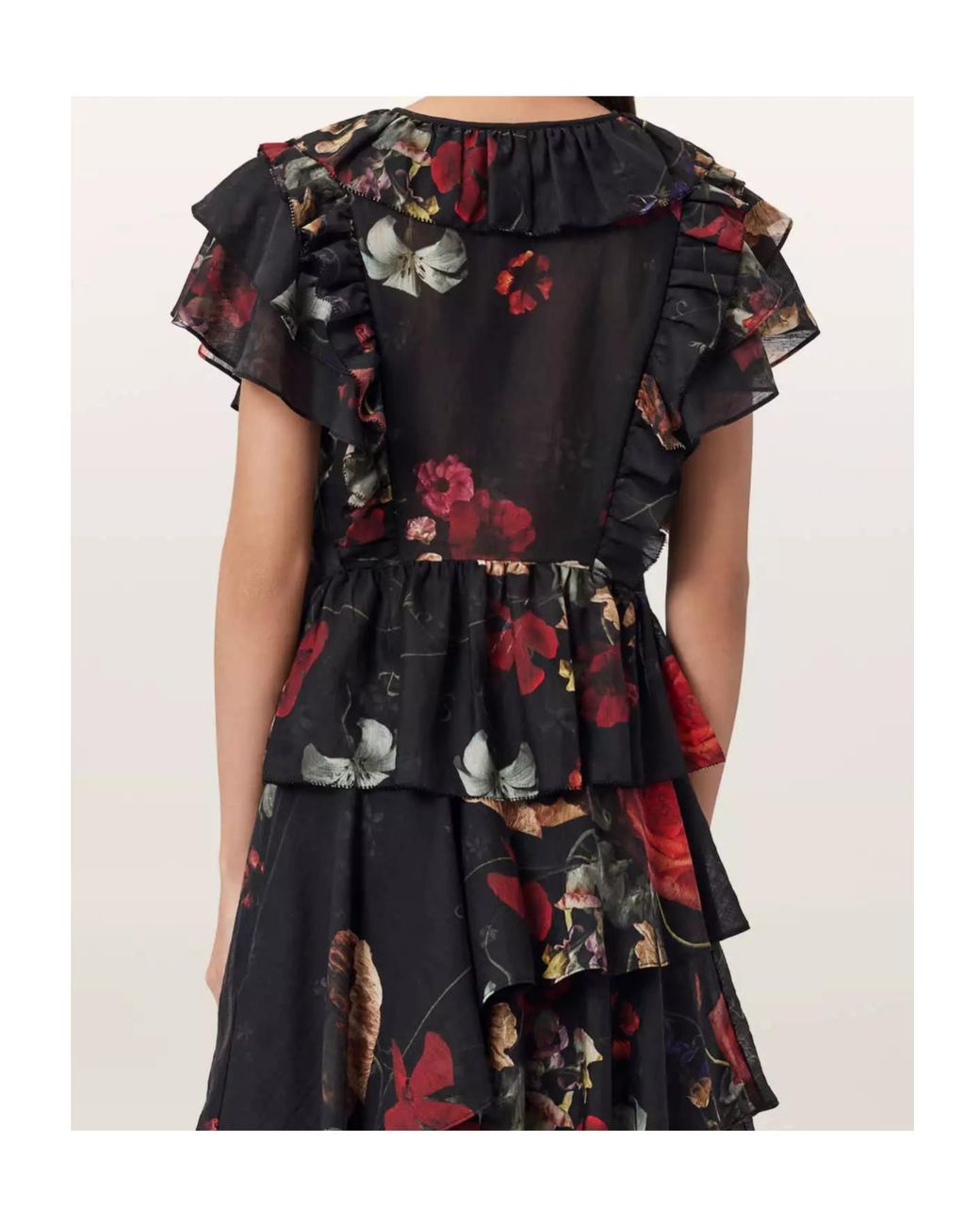 AllSaints Black Alma Ruffled Floral Top