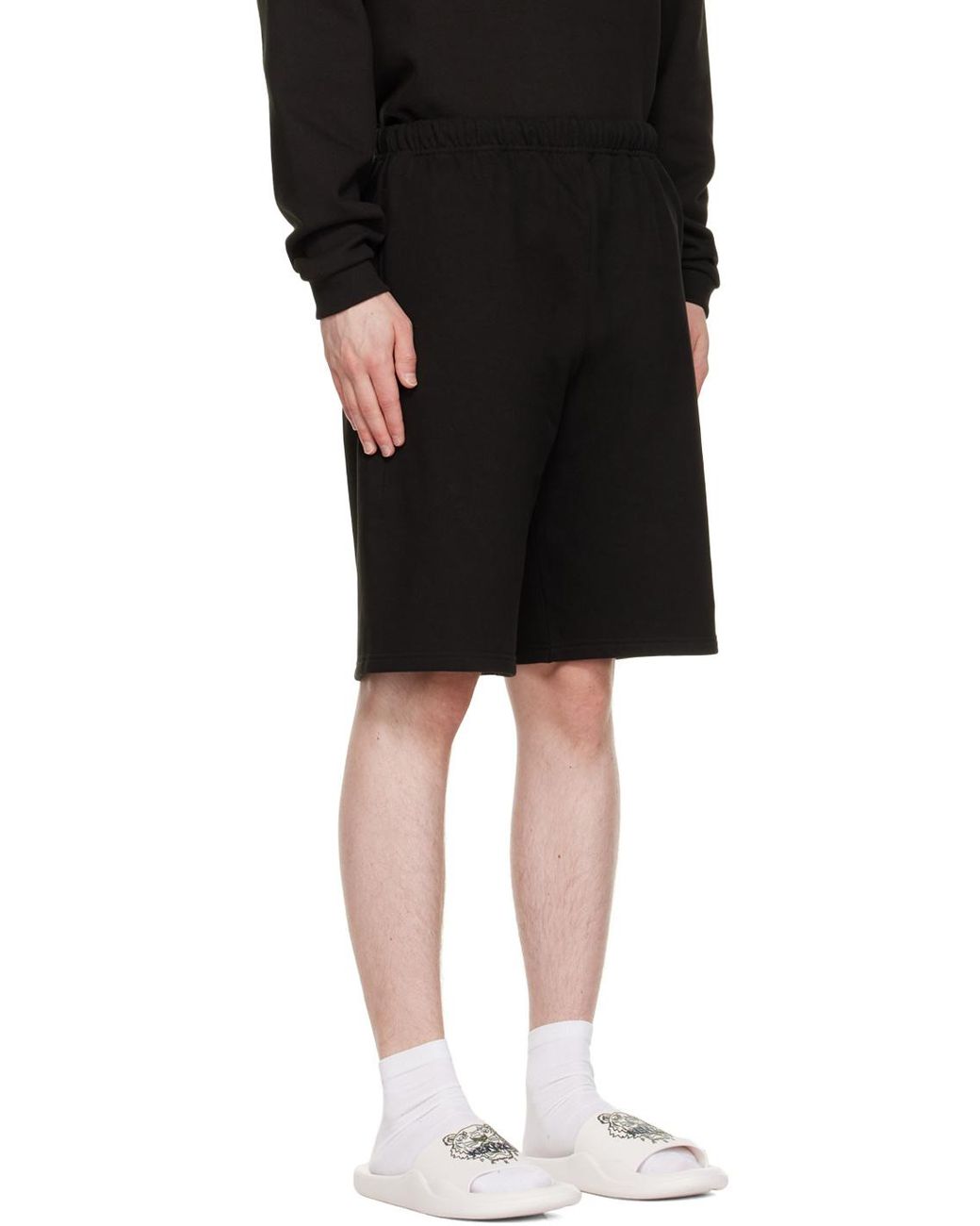 KENZO Black Logo-Patch Mid-Rise Shorts for men
