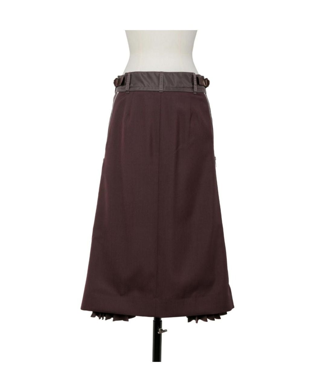 Sacai Brown Zip Detailed Pleated Skirt