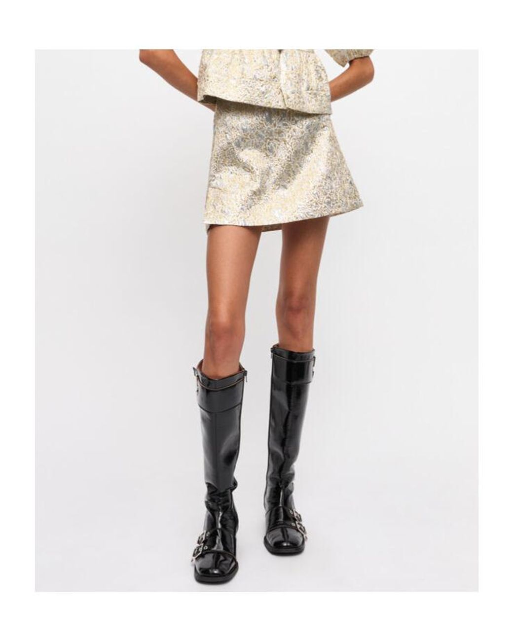 Ganni Natural Metallic Effect Mini Skirt