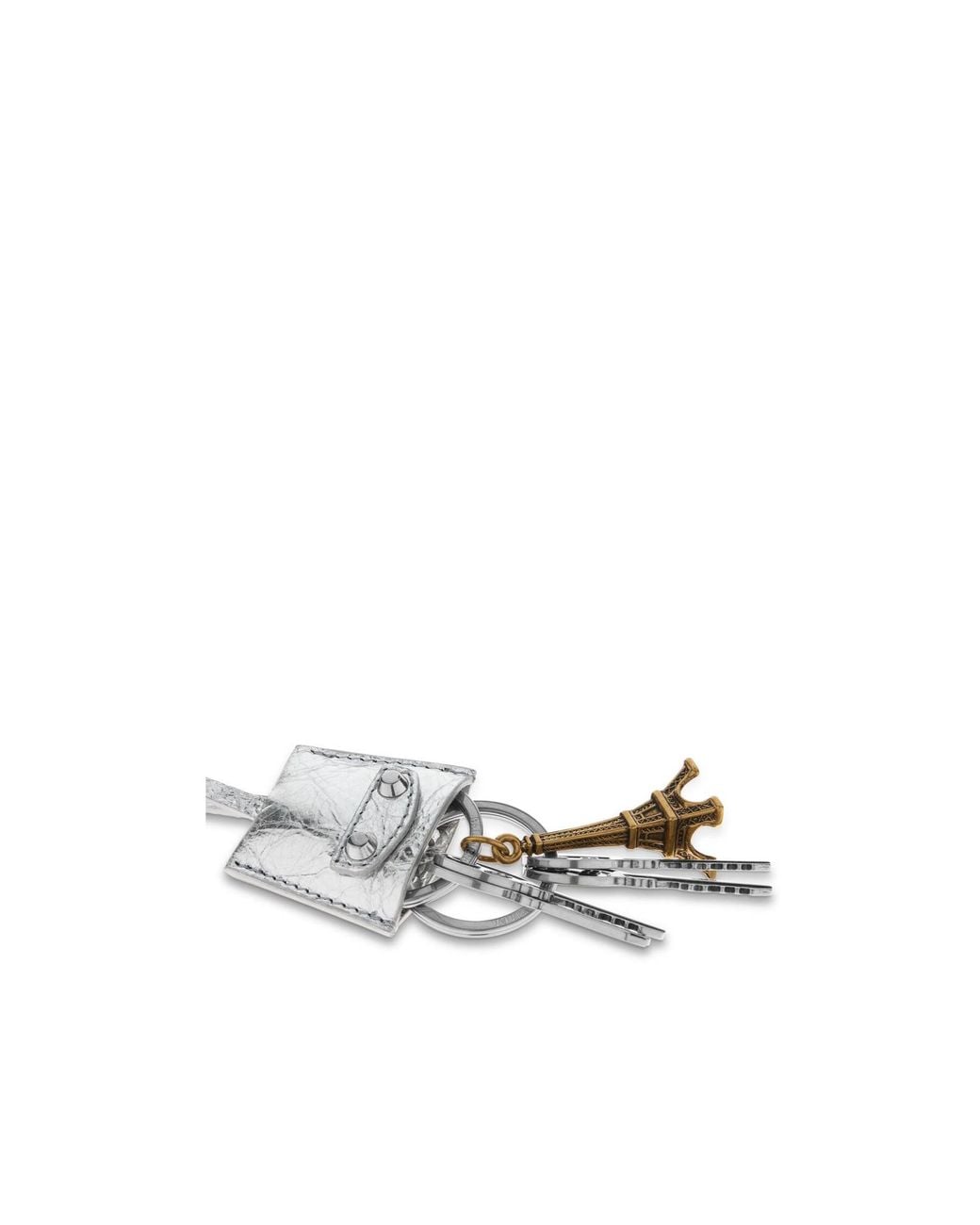Balenciaga White Le City Charm Eiffel Metallized Keychain