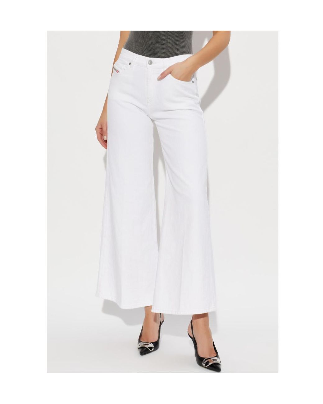 DIESEL White D-Akemi Pleated Flared Jeans