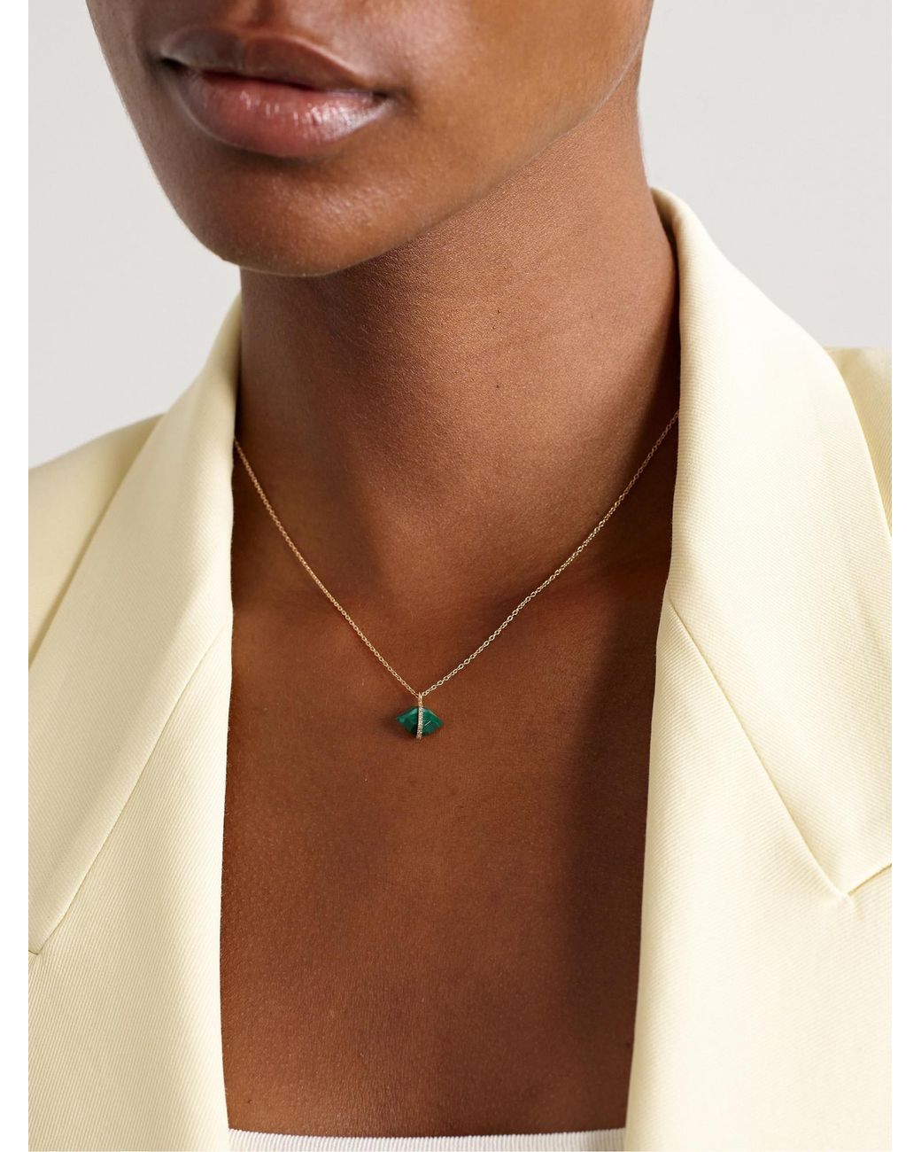 Melissa Joy Manning White 14-Karat Recycled, Malachite And Herkimer Diamond Necklace