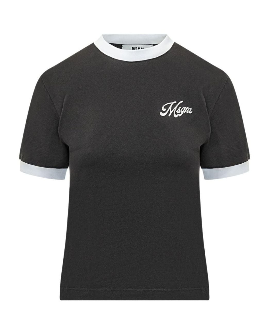 MSGM Black Logo Detailed Crewneck T-Shirt