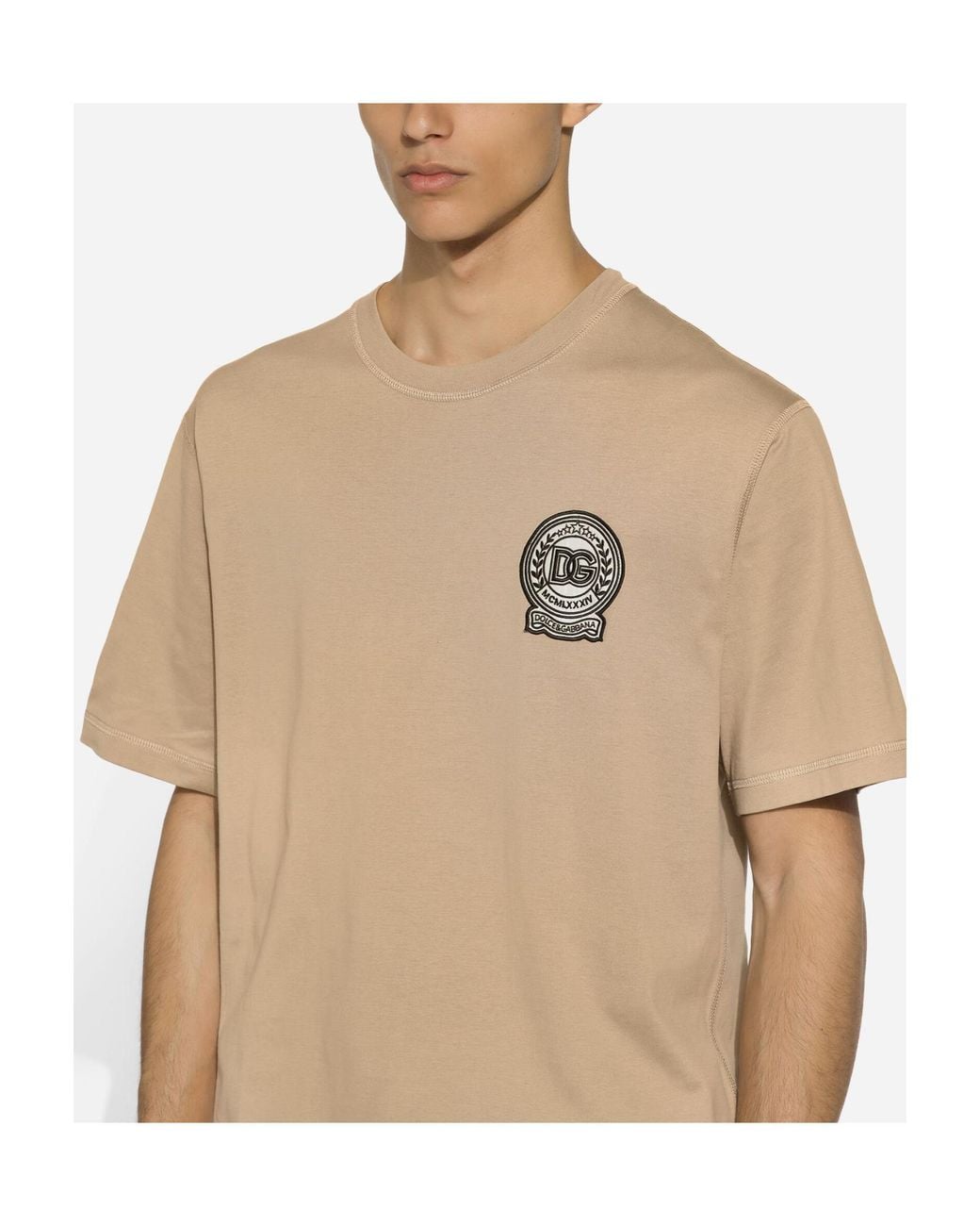 Dolce & Gabbana Natural Logo Patch Crewneck T-Shirt for men