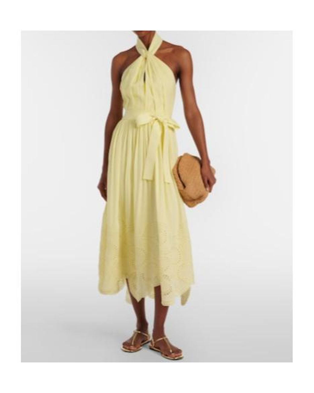 Elie Saab Yellow Halterneck Silk-Blend Midi Dress