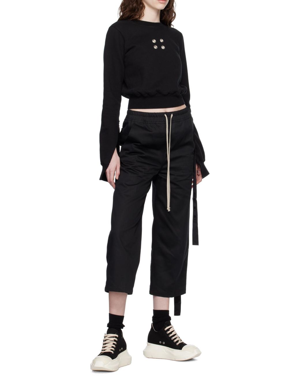 Rick Owens Black Eyelet-Embellished Cropped Crewneck Sweatshirt