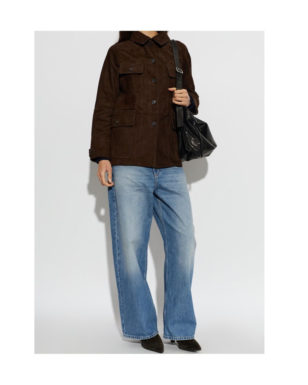 AllSaints Brown Roiya Buttoned Leather Jacket