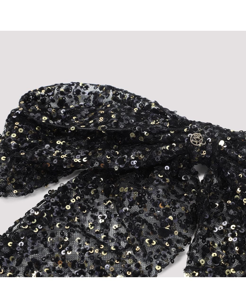 Maison Michel Black Sequin Embellished Logo Plaque Hair Clip