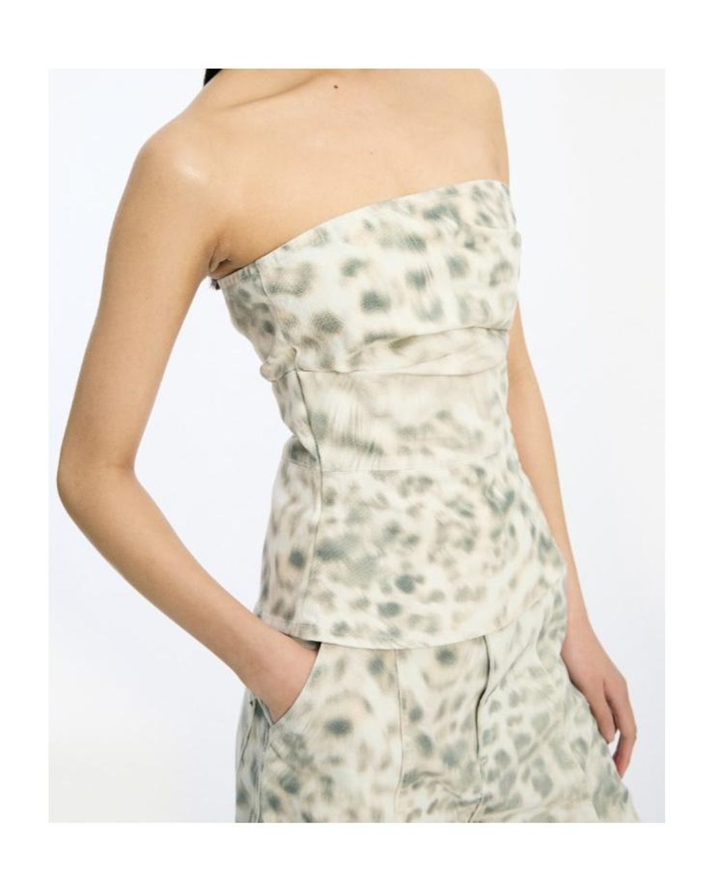 ROTATE BIRGER CHRISTENSEN Natural Printed Denim Top