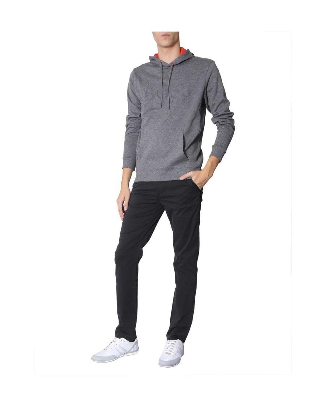 Boss Gray Logo Hooded Sweater for men