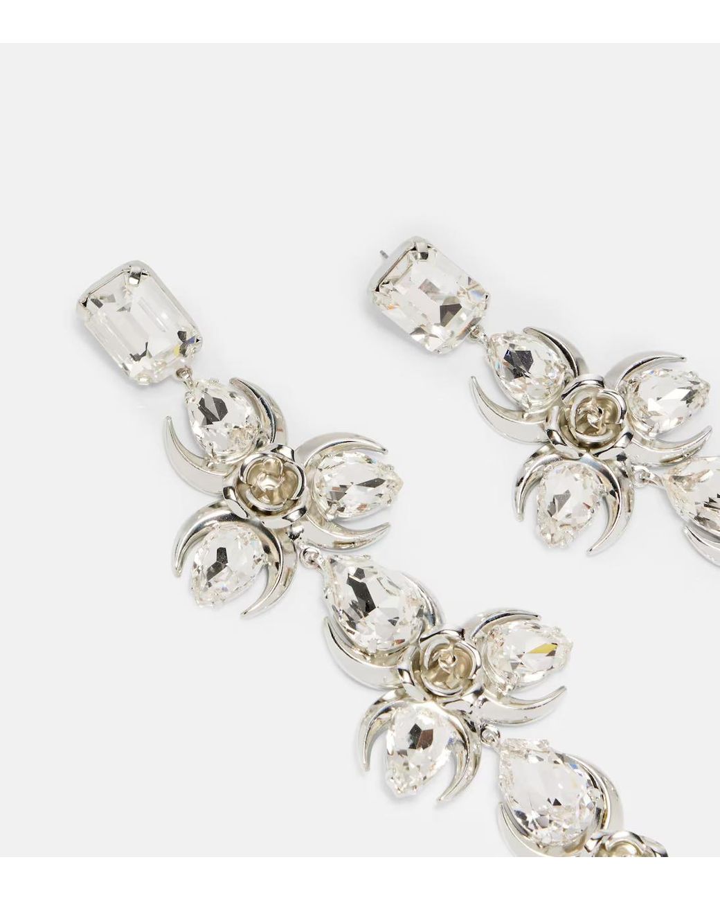 Magda Butrym White Crystal-Embellished Floral Drop Earrings
