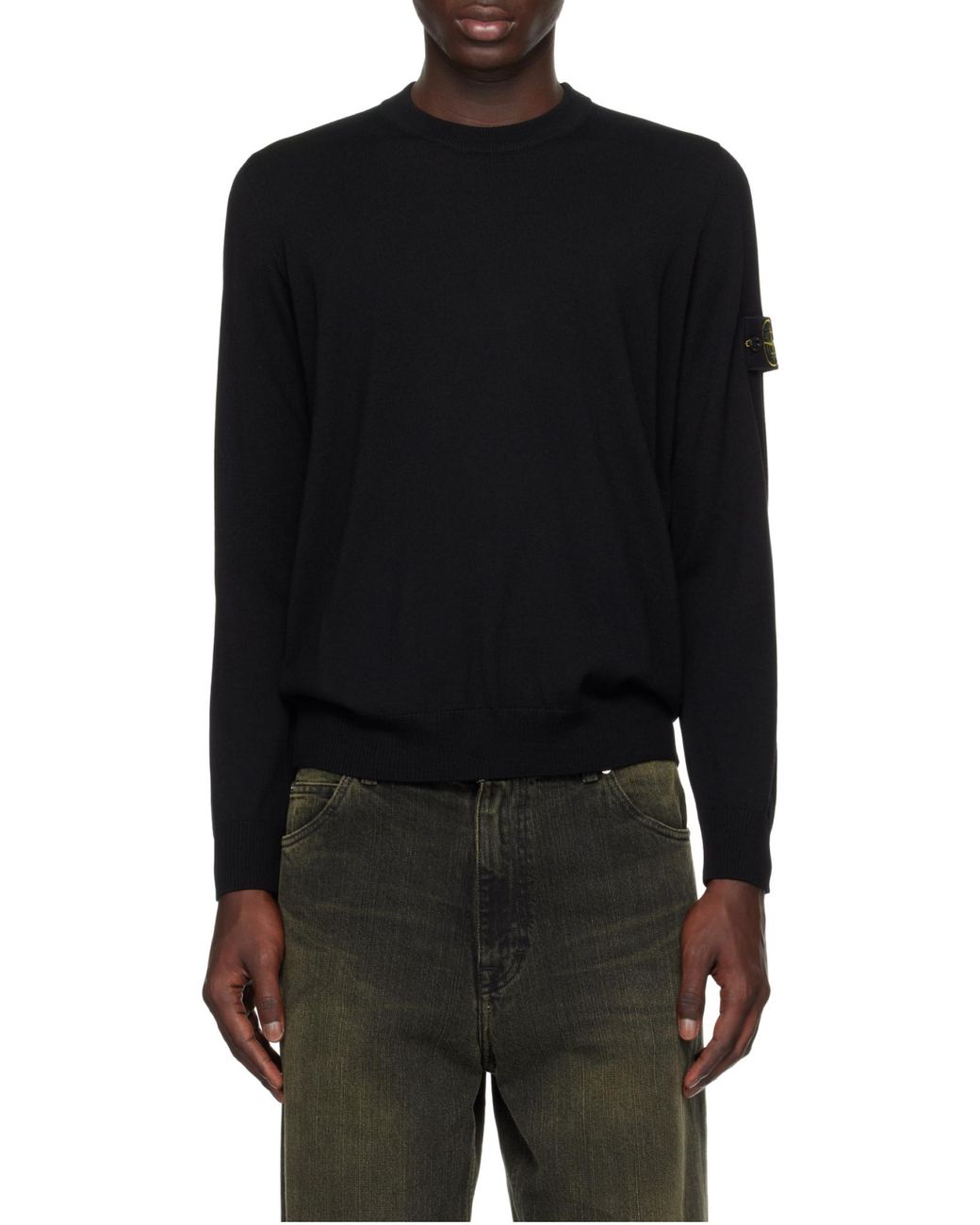Stone Island Black Logo Patch Crewneck Jumper for men