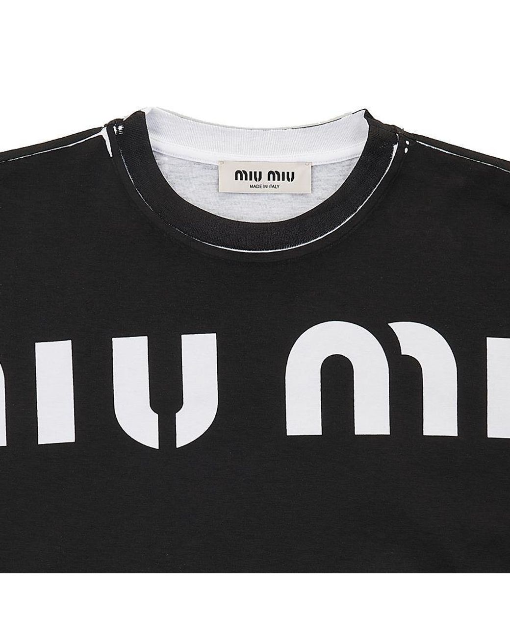 Miu Miu Black Printed Cotton T-Shirt