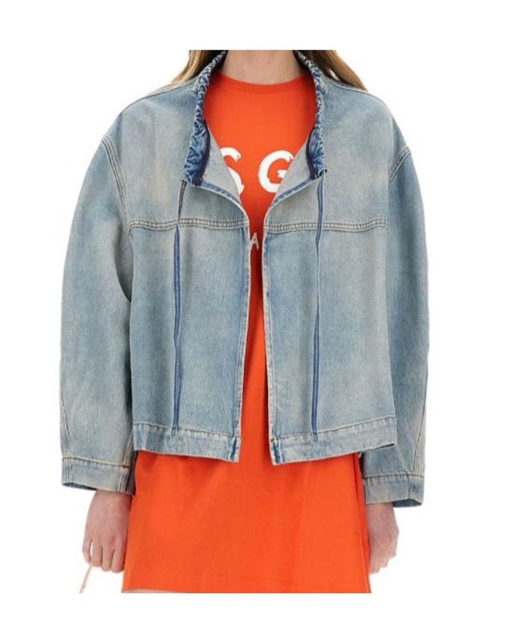 MSGM Blue Drawstring Denim Jacket