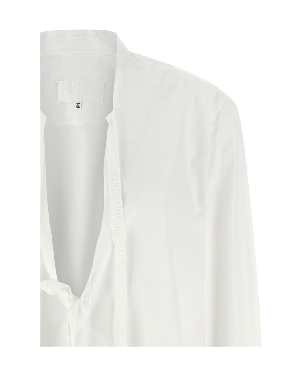 Maison Margiela White Long Sleeved Tie-Detailed Mini Dress