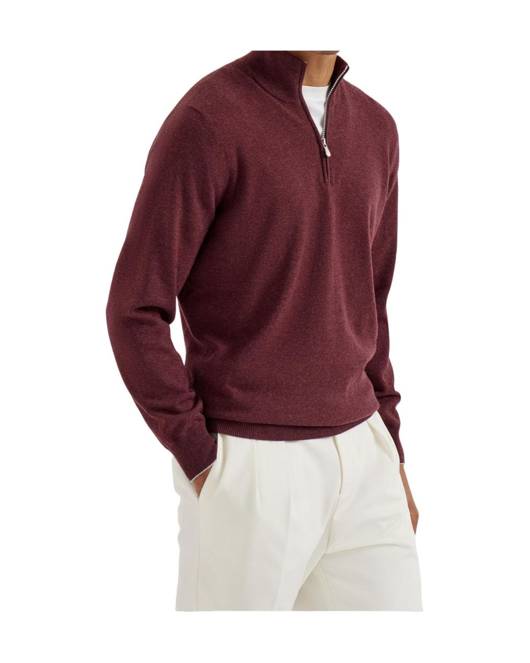 Brunello Cucinelli Brown Funnel-Neck Knitted Polo Shirt for men