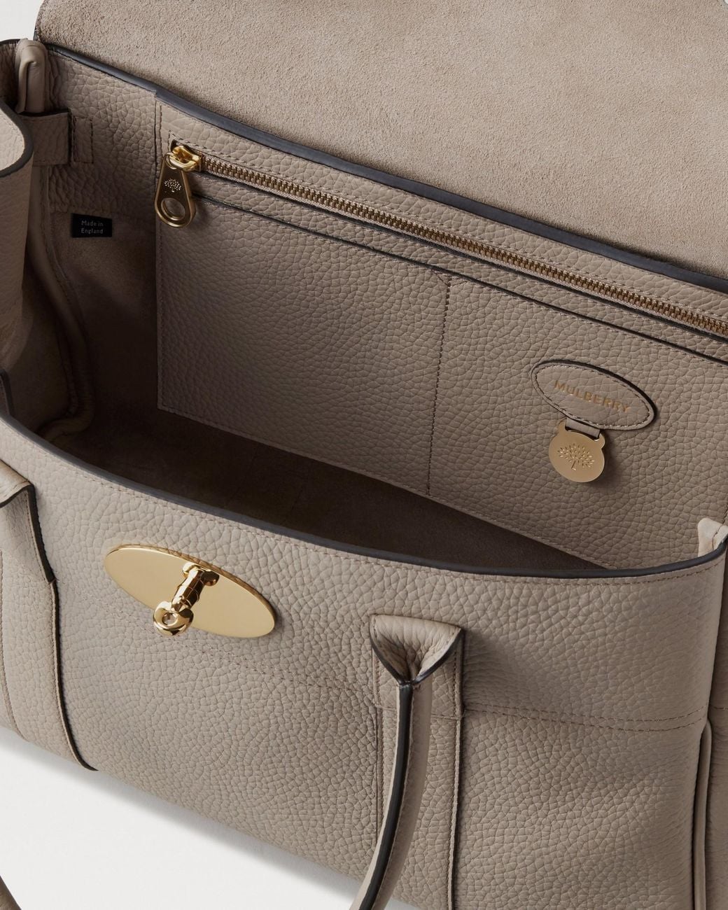 Mulberry Natural Pebbled-Textured Detail Top-Handle Tote Bag