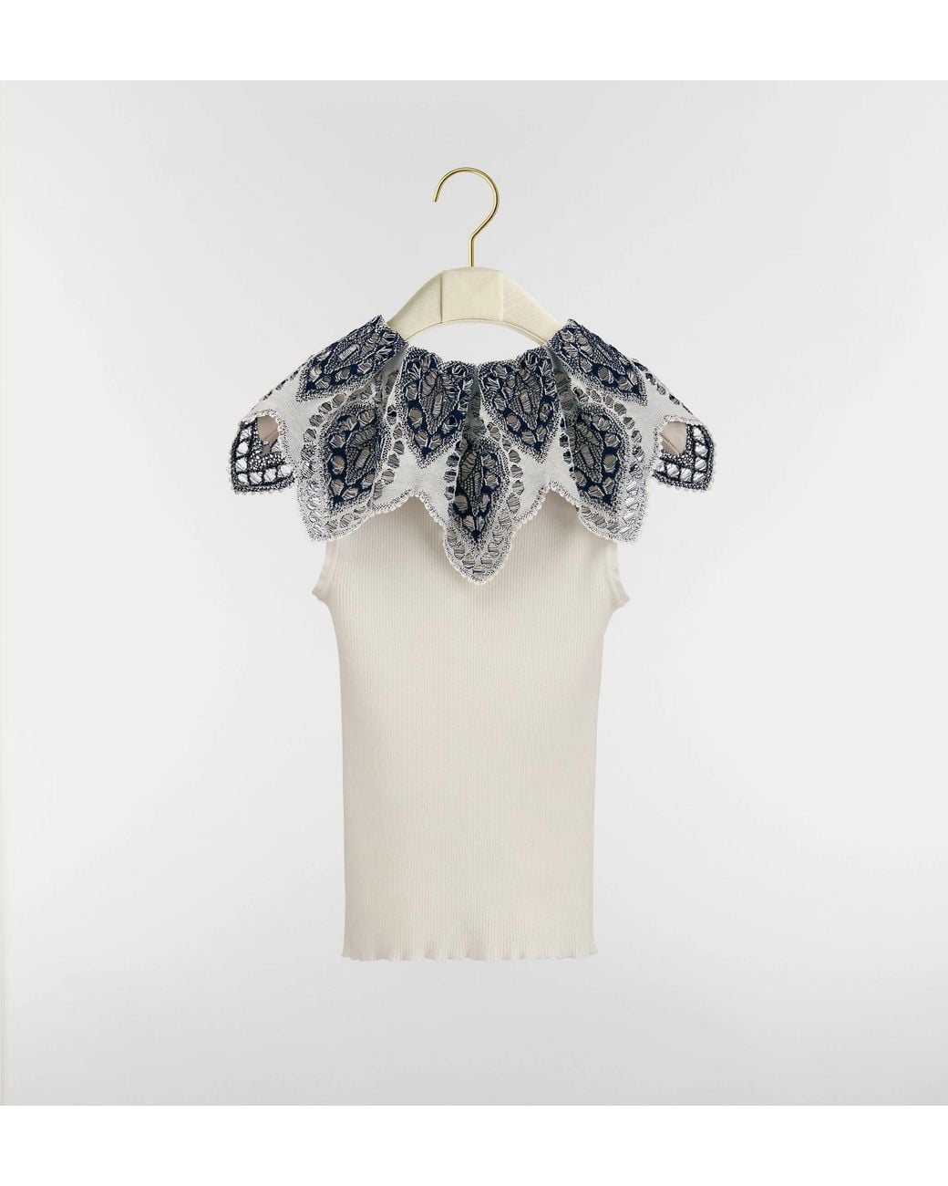 Dior Blue Sleeveless Sweater With Ruffle Collar