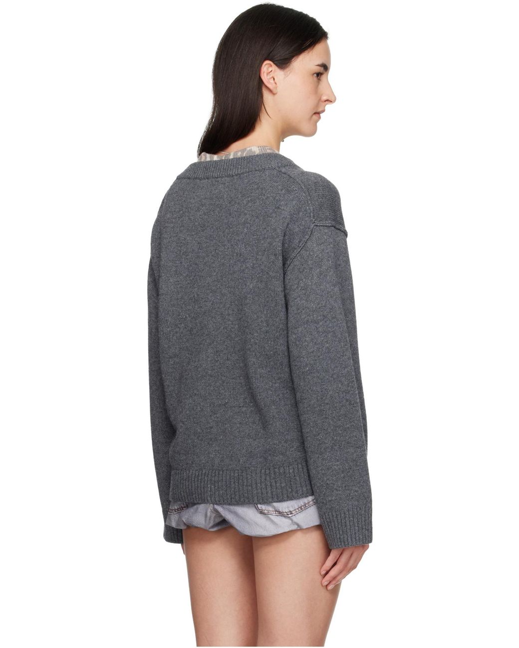 Ganni Gray V-Neck Jumper