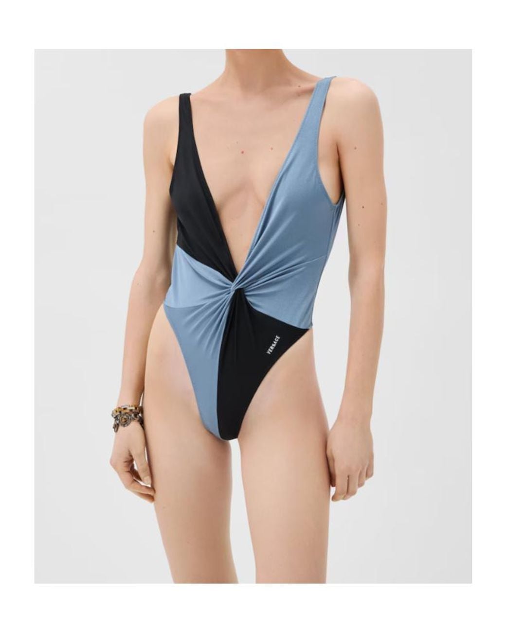 Versace Blue Twist Panel One-Piece Swimsuit