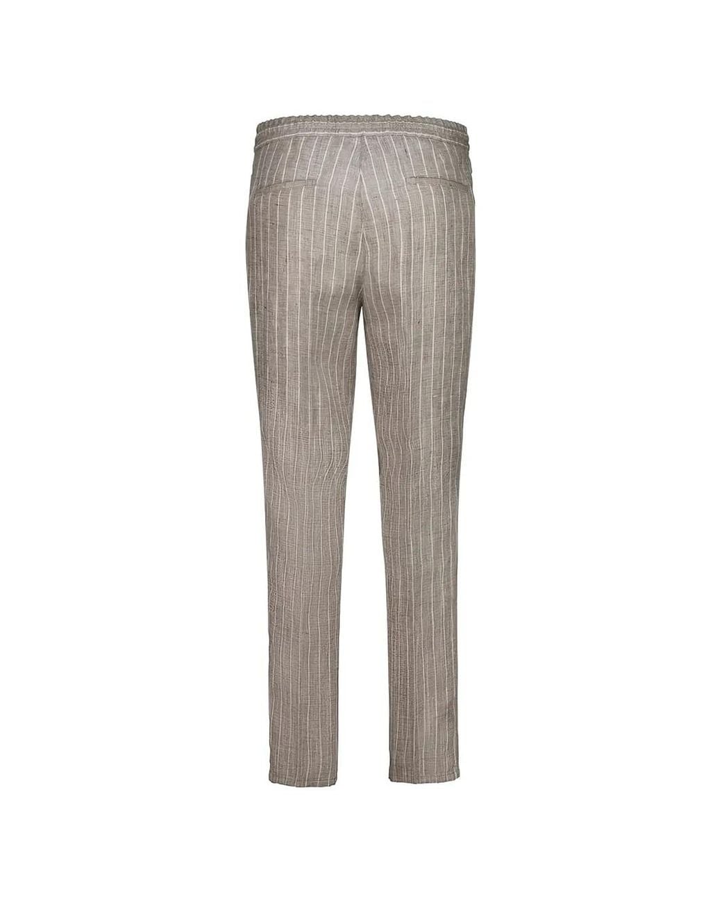 Brunello Cucinelli Gray Chalk Stripe Linen Twill Trousers With Drawstring And Double Pleats for men