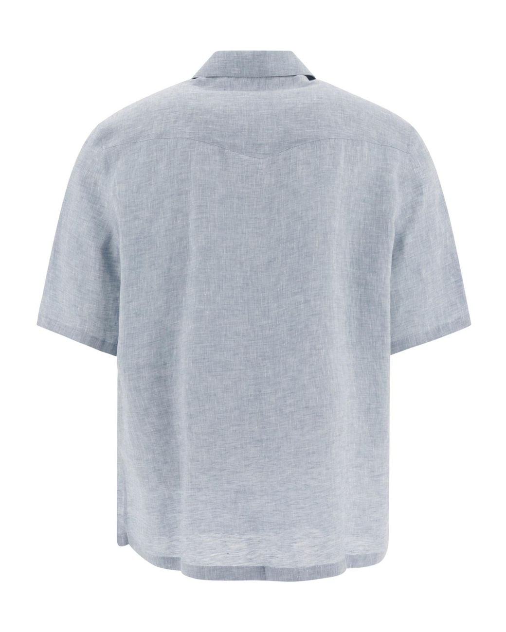 Brunello Cucinelli Blue Short-Sleeved Button-Up Shirt for men