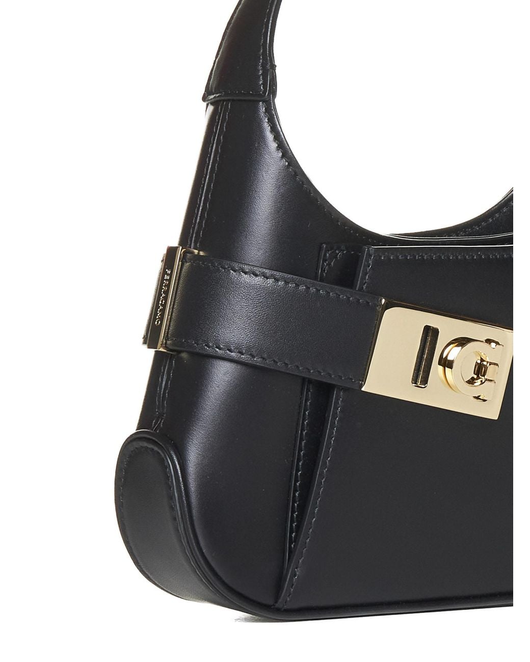 Ferragamo Black Ferragamo Logo Plaque Gancini Buckled Hobo Bag