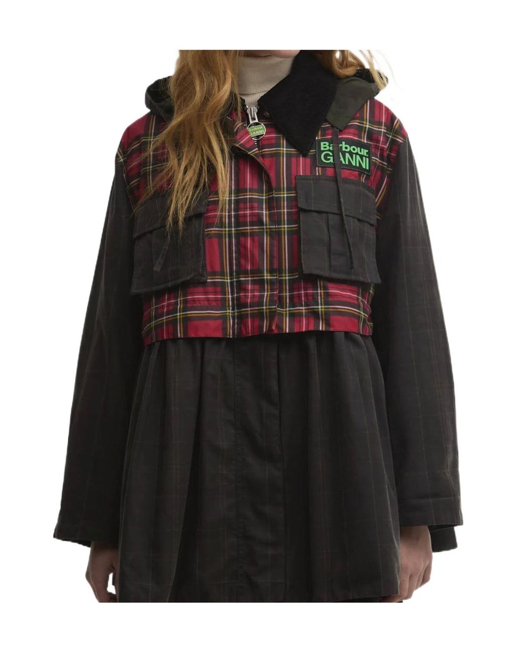 Barbour Black Peplum Tartan Hooded Jacket