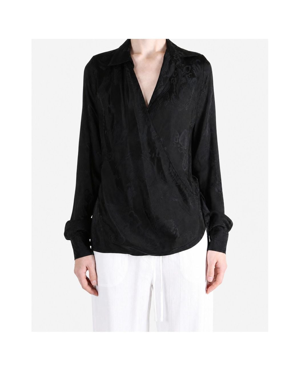 Ann Demeulemeester Black Alba Jacquard-Pattern Wrap Blouse
