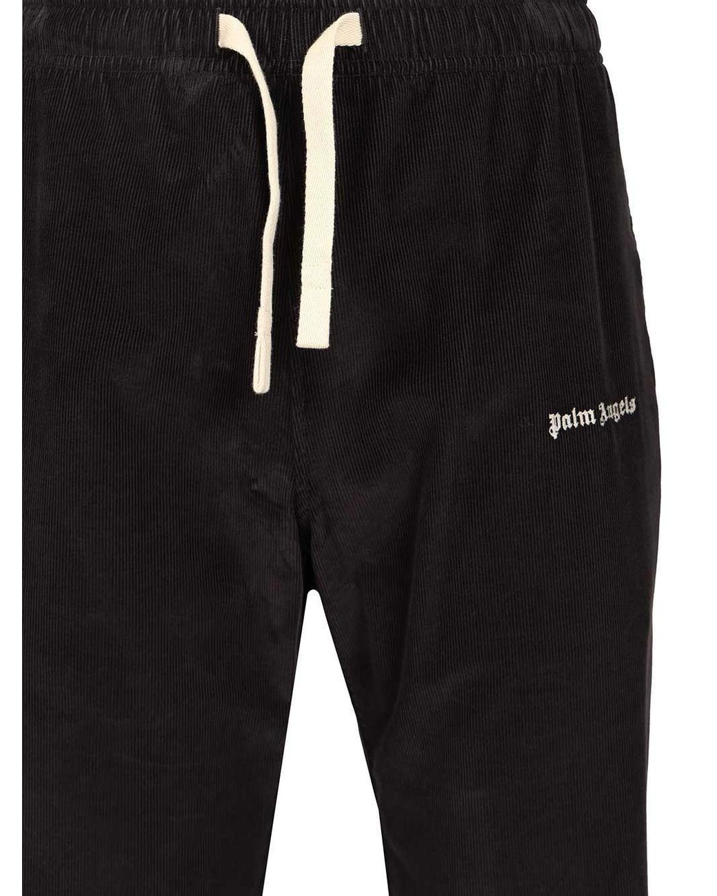 Palm Angels Black Logo Embroidered Drawstring Pants for men