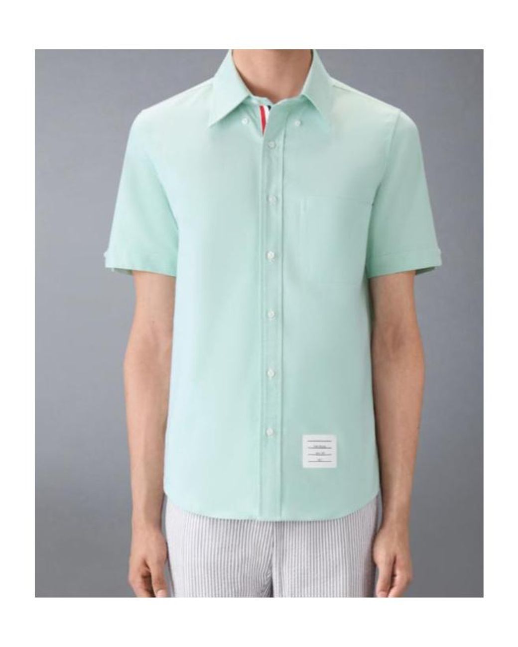 Thom Browne Blue Patch-Pocket Short-Sleeve Shirt for men