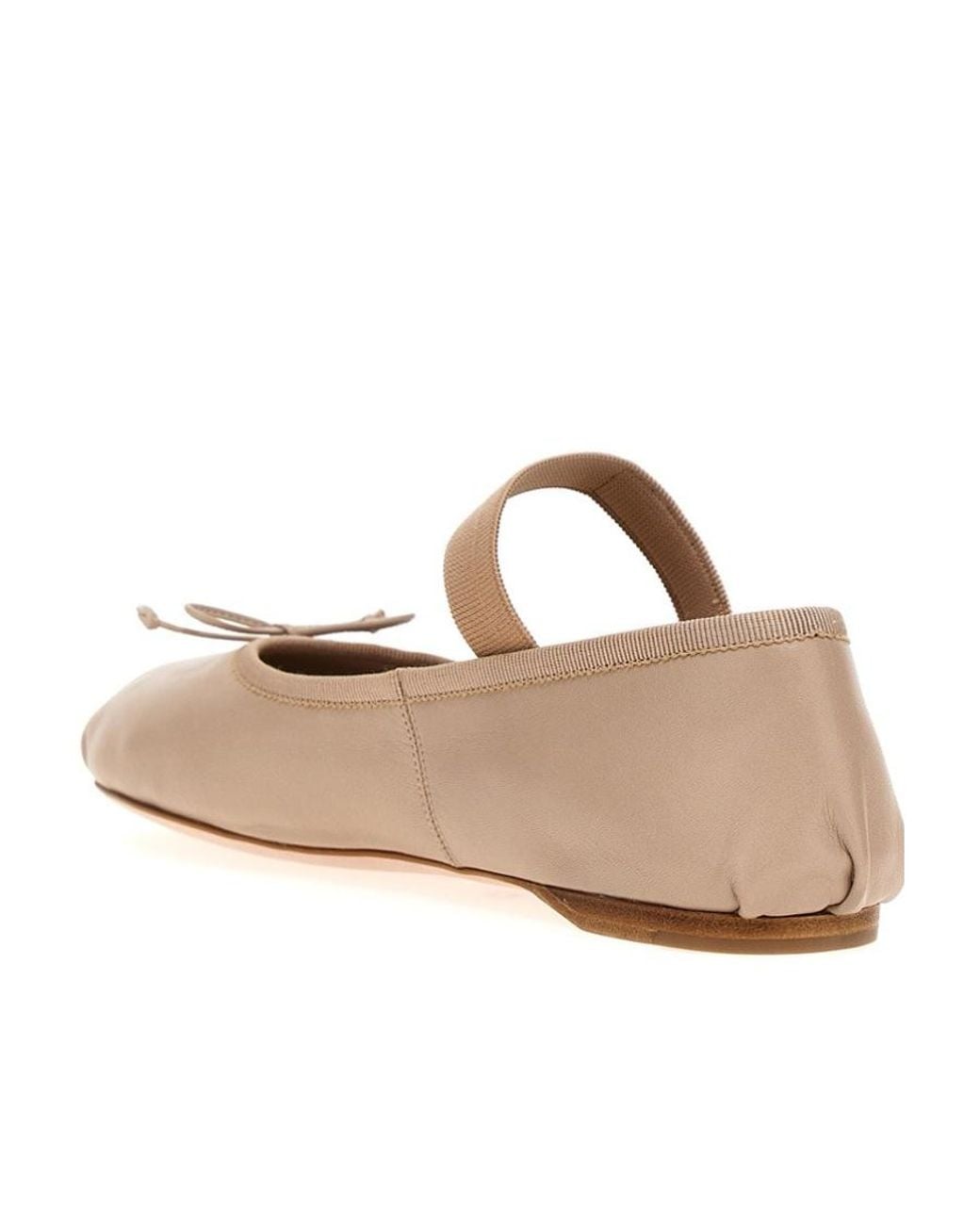 Miu Miu Natural Logo-Printed Bow Detailed Ballerina Shoes