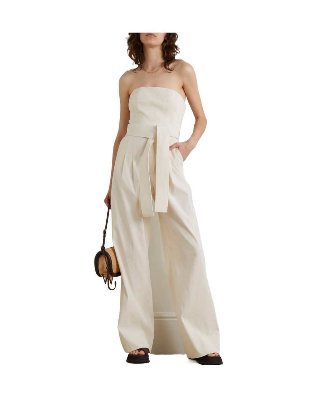 A.L.C. White Elsie Strapless Belted Linen-Blend Jumpsuit