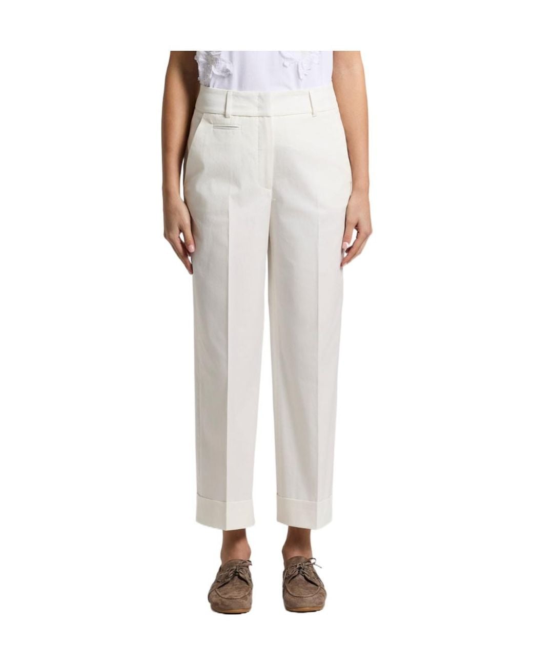 Peserico White Cuffed Trousers