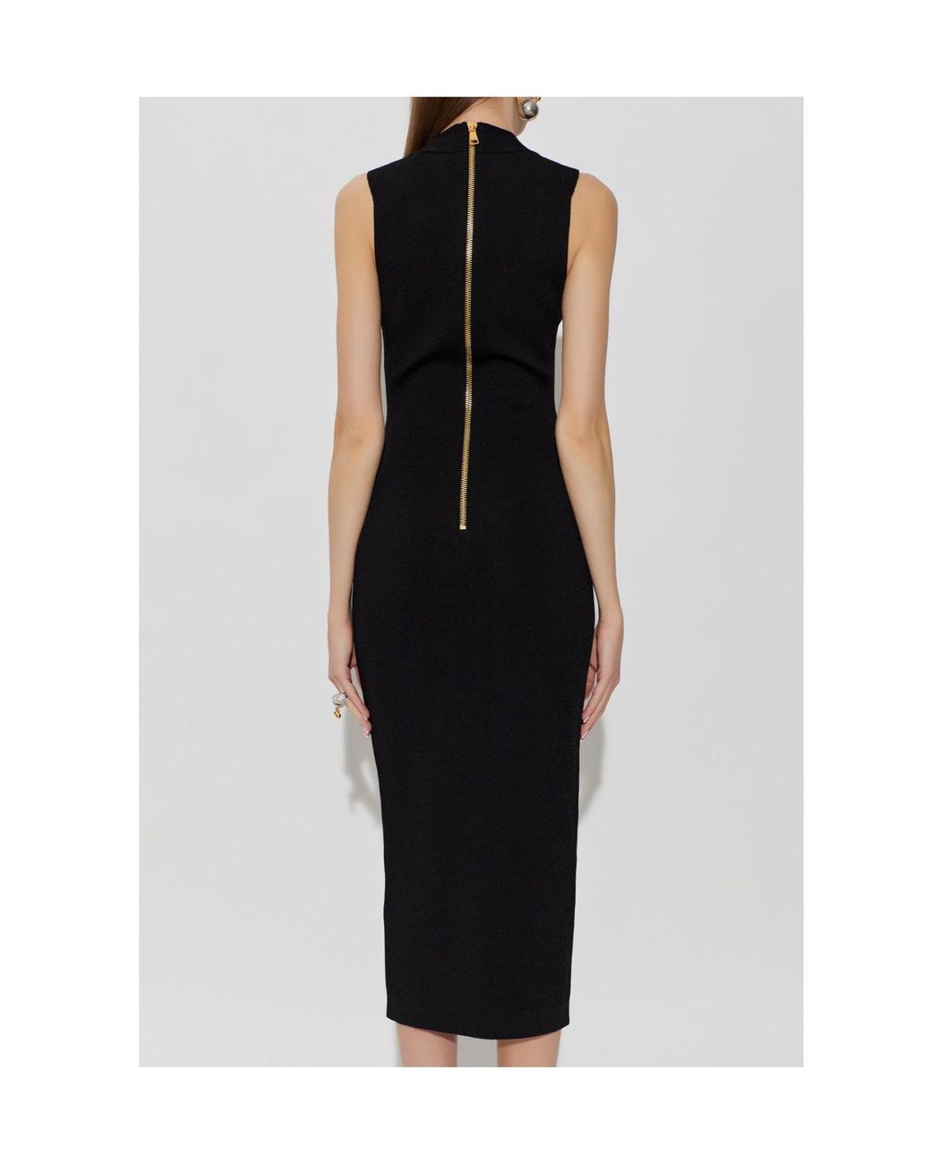 Balmain Black Deep V-Neckline Dress