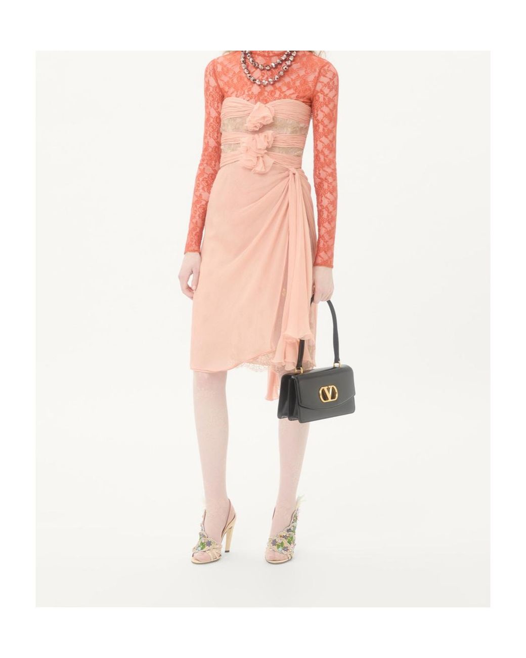 Valentino Pink Lace-Embellishment Midi Dress
