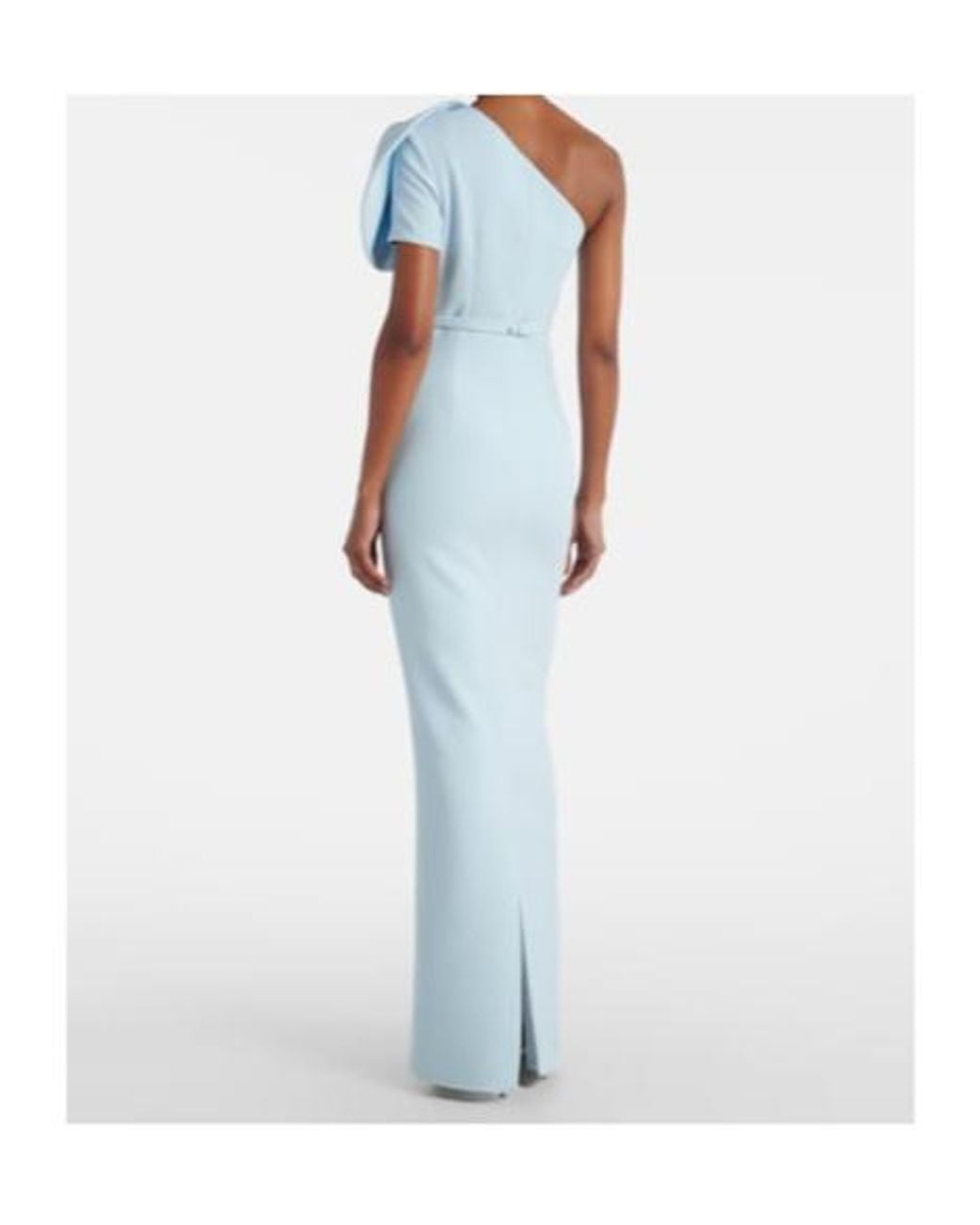 Safiyaa Blue One-Shoulder Belted Crêpe Gown
