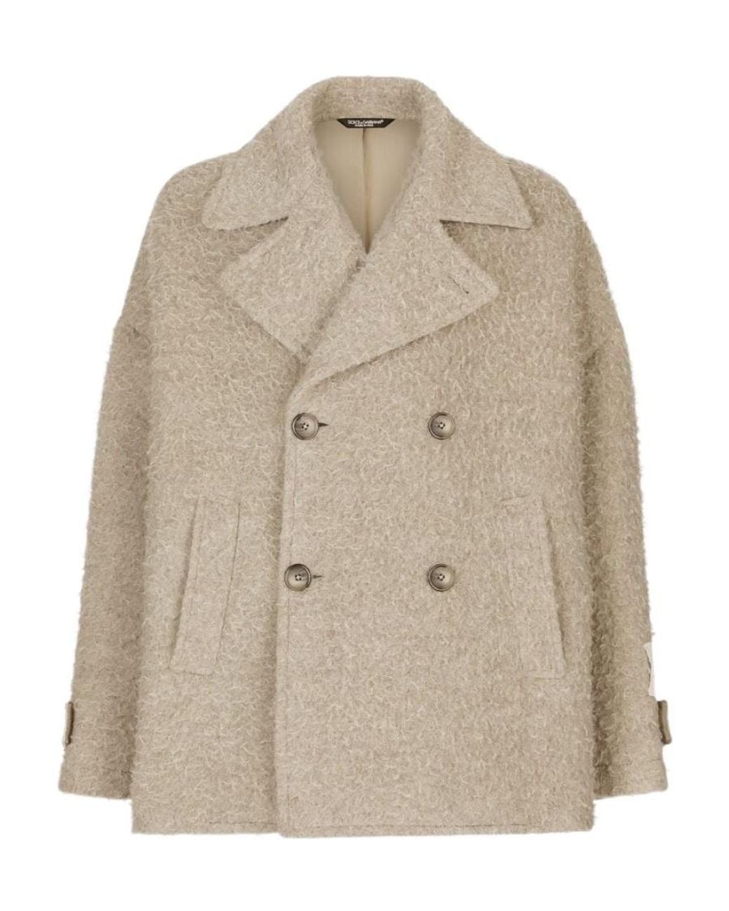 Dolce & Gabbana Natural Double-Breasted Vintage-Look Pea Coat for men