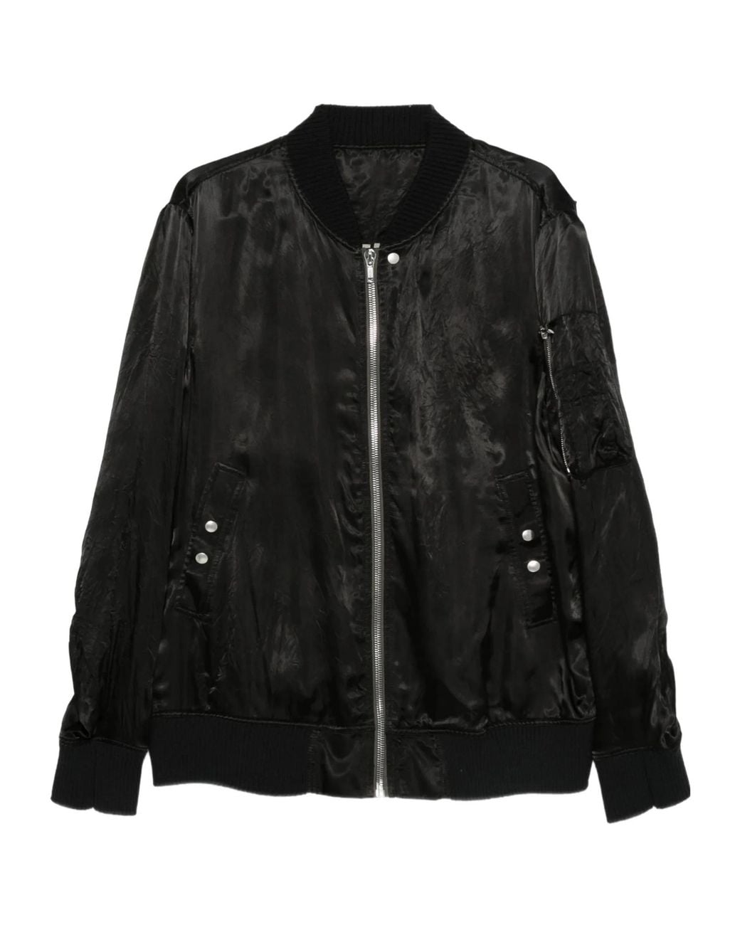 Rick Owens Black Crinkled Bomber Jacket for men