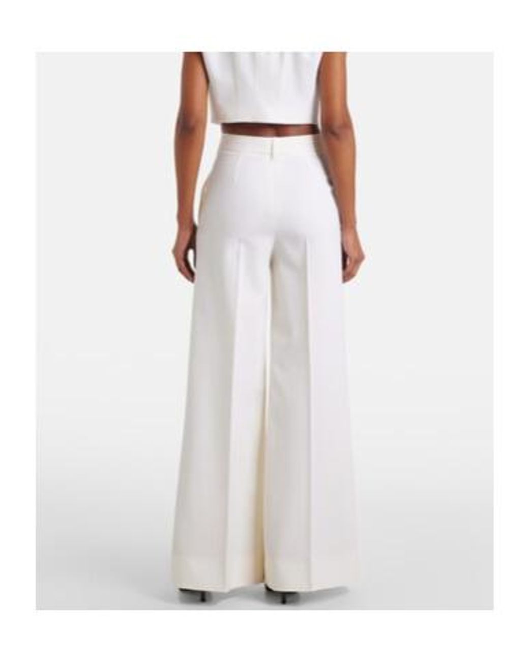Stella McCartney White High-Rise Pleated Wool Wide-Leg Pants
