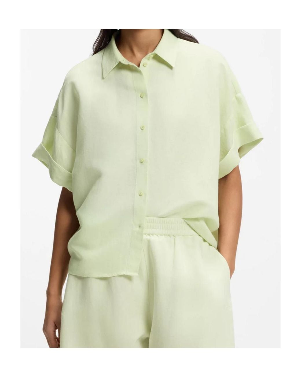Boss White Turn-Up Short-Sleeve Shirt