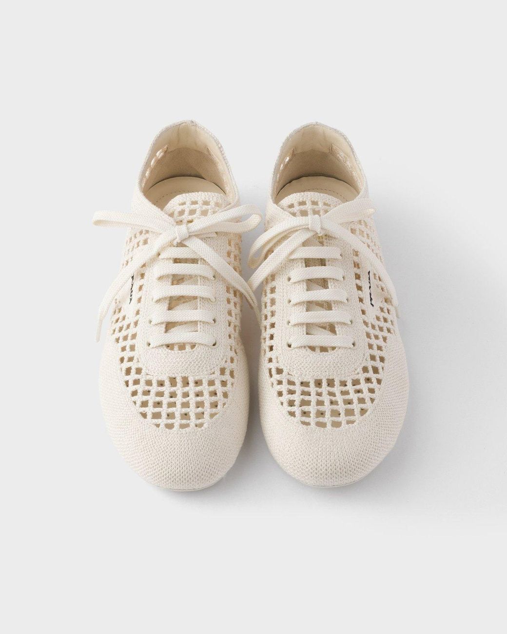 Prada White Cotton Crochet Collapse Sneakers
