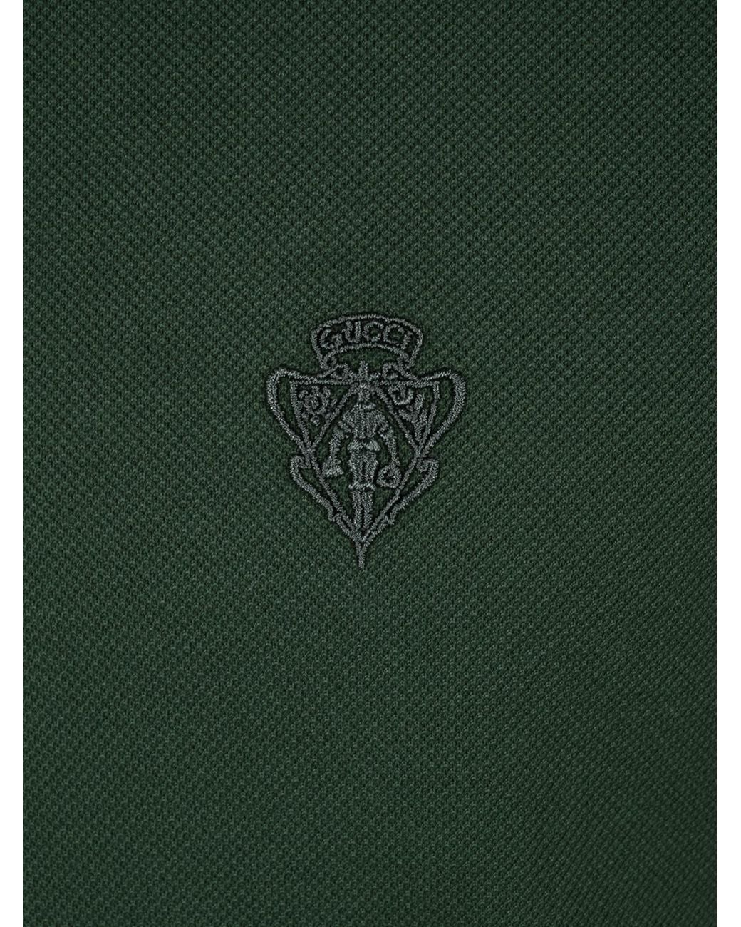Gucci Green Cotton Piquet Polo Shirt With Embroidery for men