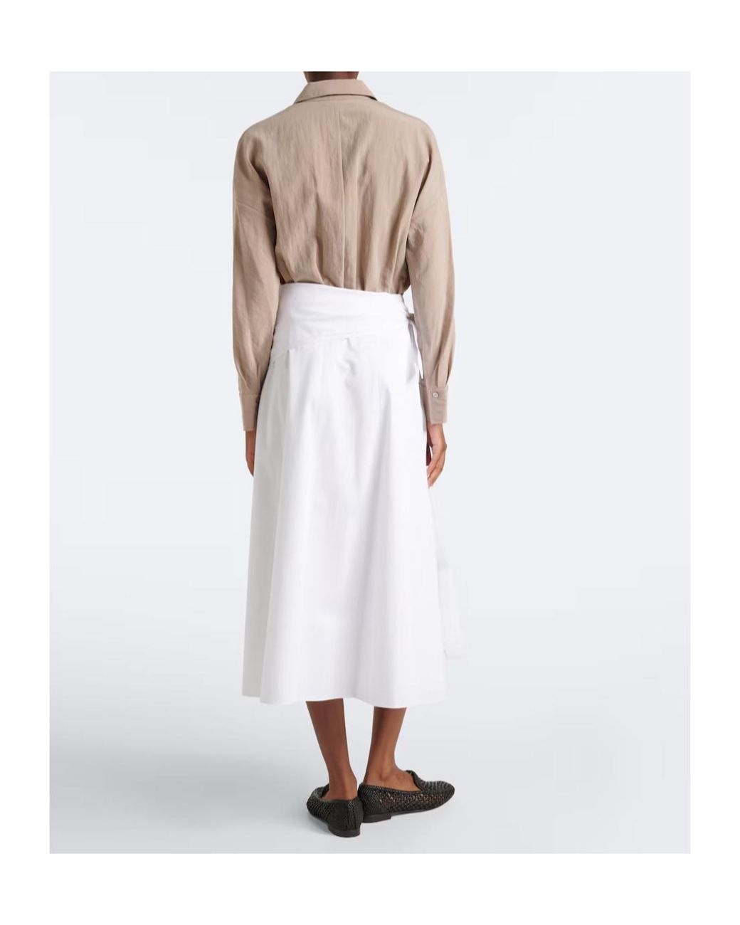 Vince White Cotton Poplin Midi Skirt