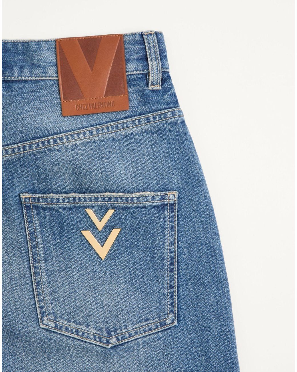 Valentino Blue Logo Patch Cropped Jeans